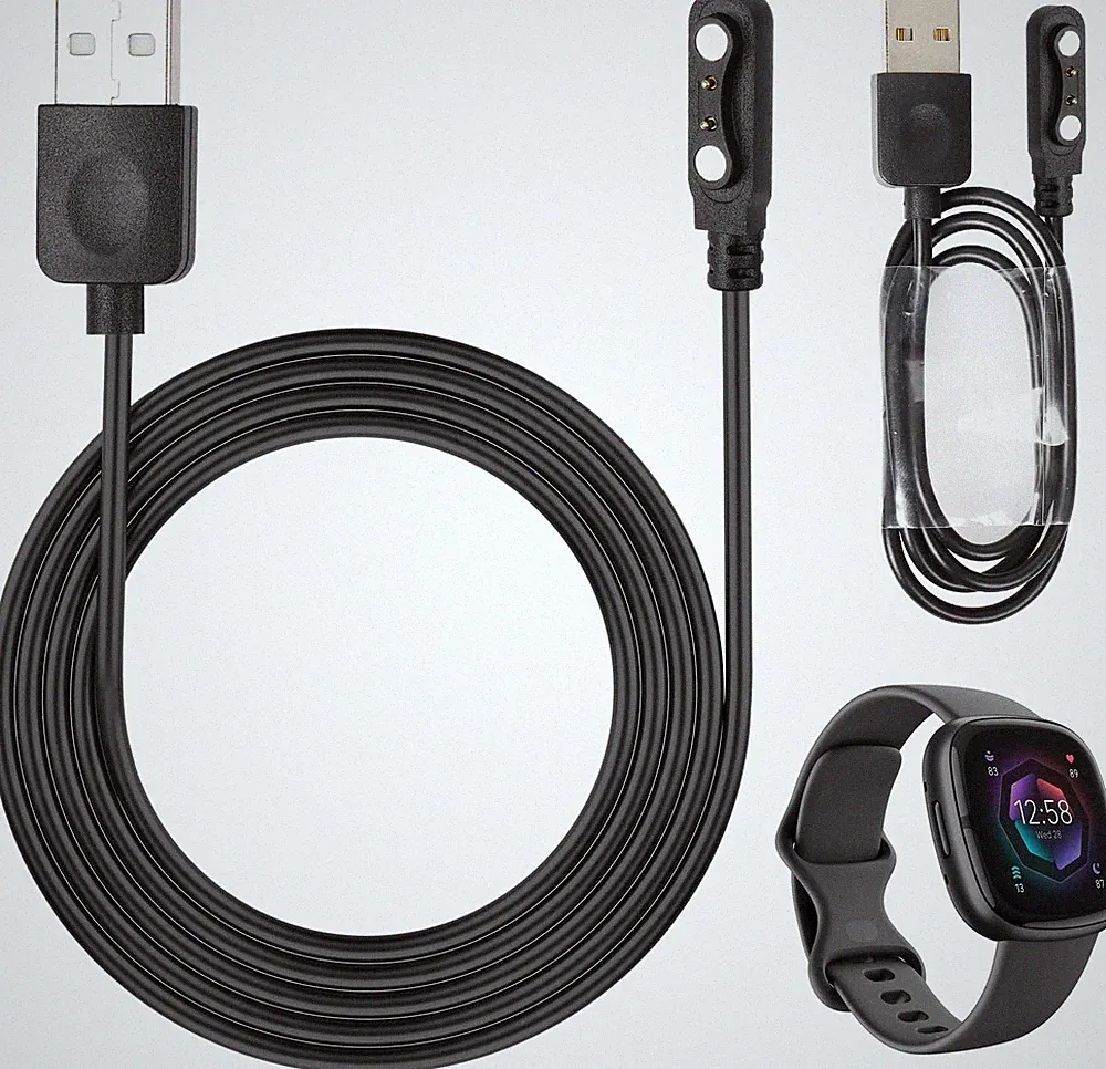 Uhren-Ladekabel Magnetisch 4mm 2-polig Schwarz 1m für Smartwatch Zubehör