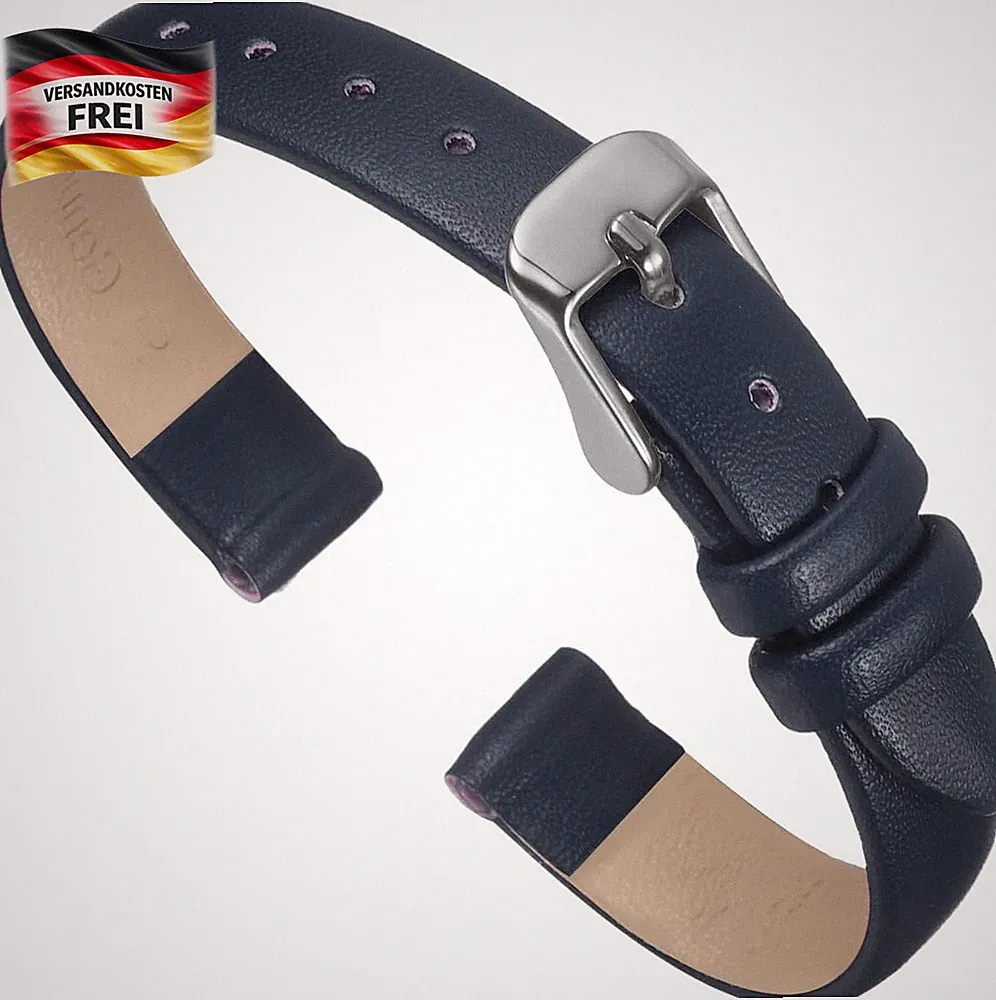 Uhrenarmband 10 mm Leder dunkelblau für Smartwatch und Universaluhren Damen Herr