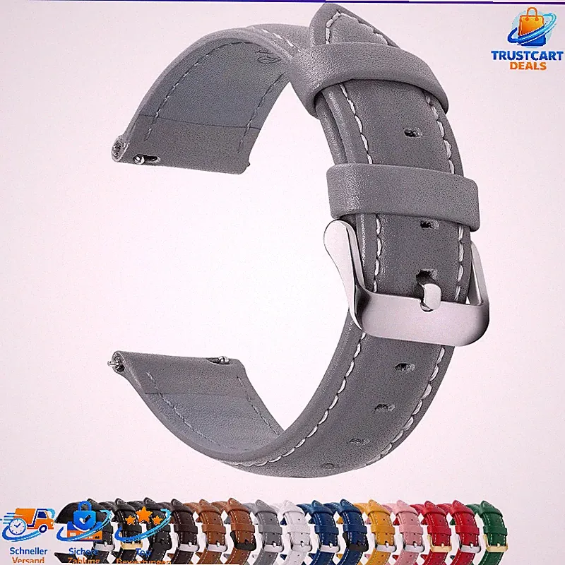 Uhrenarmband 18mm Vintage Leder Edelstahl-Schließe für Smartwatch Herren Damen