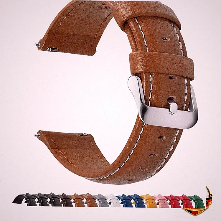Uhrenarmband 20mm Leder für Smartwatch mit Silberfarbener Schnalle, Braun, 12
