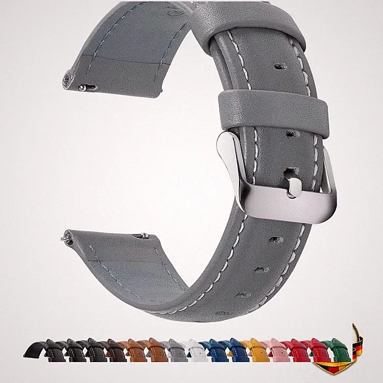 Uhrenarmband 20mm Lederarmband für Smartwatch Grau mit Silberfarbener Schnalle
