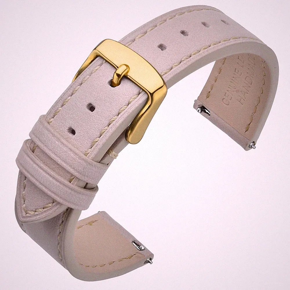 Uhrenarmband 20mm, Schnellverschluss Lederarmband Ersatz mit Gold Schnalle Beige