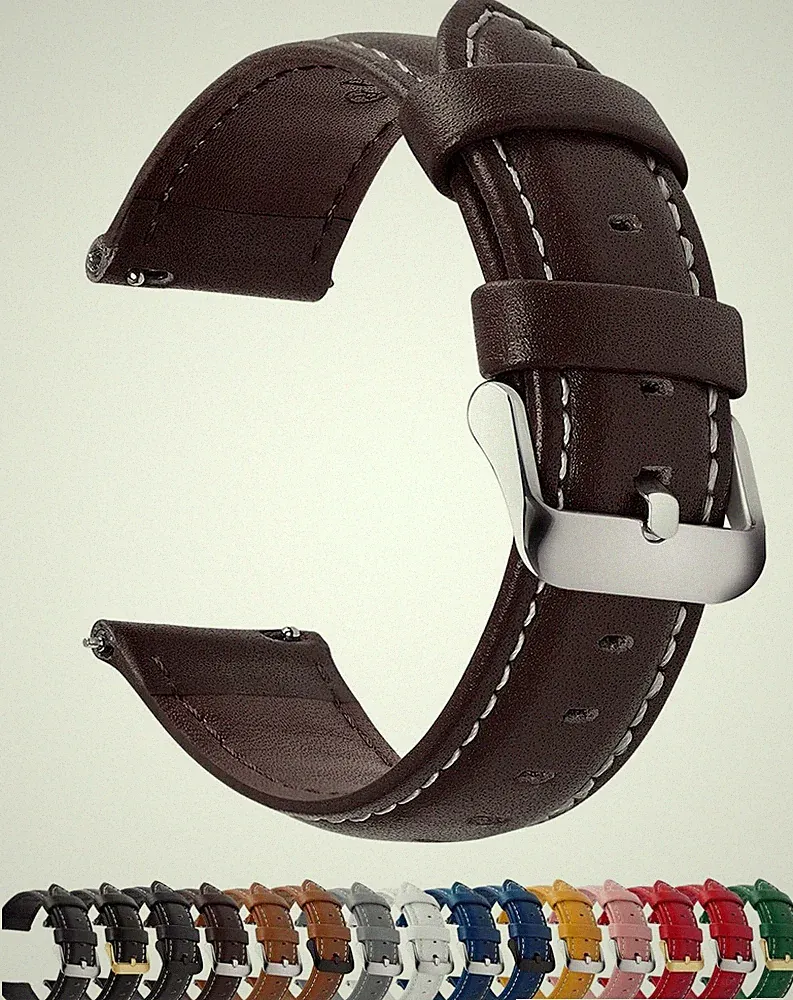 Uhrenarmband 20mm Vintage Leder Dunkelbraun Ersatzarmband für Smartwatch Herren