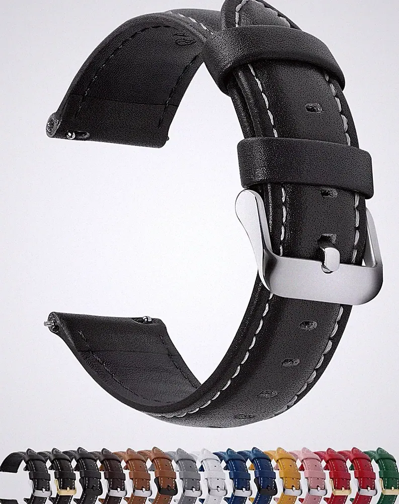 Uhrenarmband 20mm Vintage Leder für Smartwatch, Herren, Edelstahl Schließe, 12