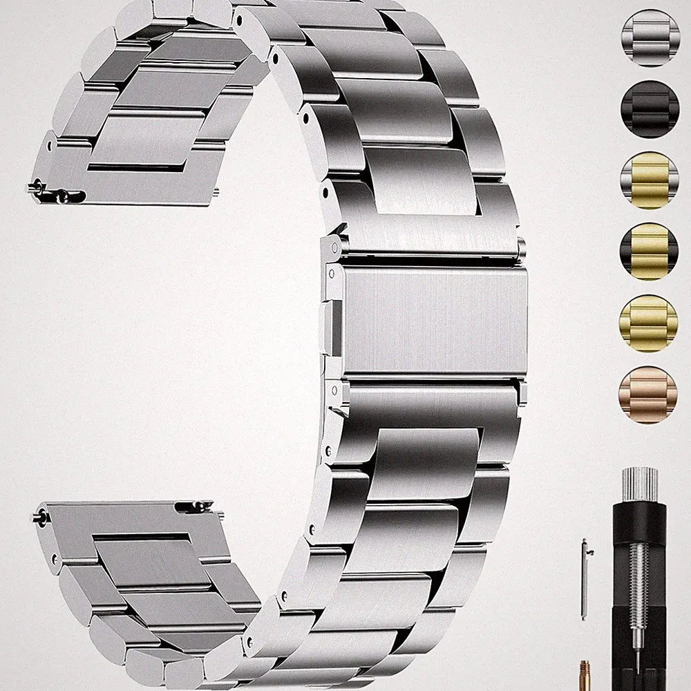Uhrenarmband 22mm Edelstahl für Smartwatch Damen Herren Silber Ersatz