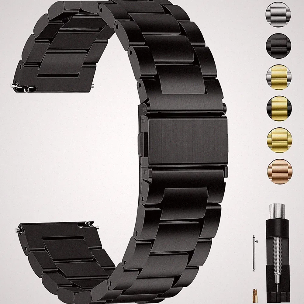 Uhrenarmband 22mm Edelstahl Schwarz Damen Herren Smartwatch Ersatzschon Faltv...