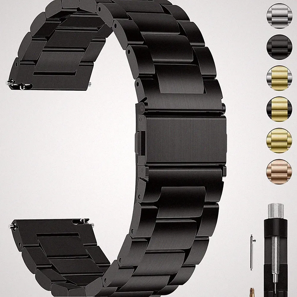 Uhrenarmband 22mm Edelstahl Smartwatch Damen Herren Schwarz Ersatzband