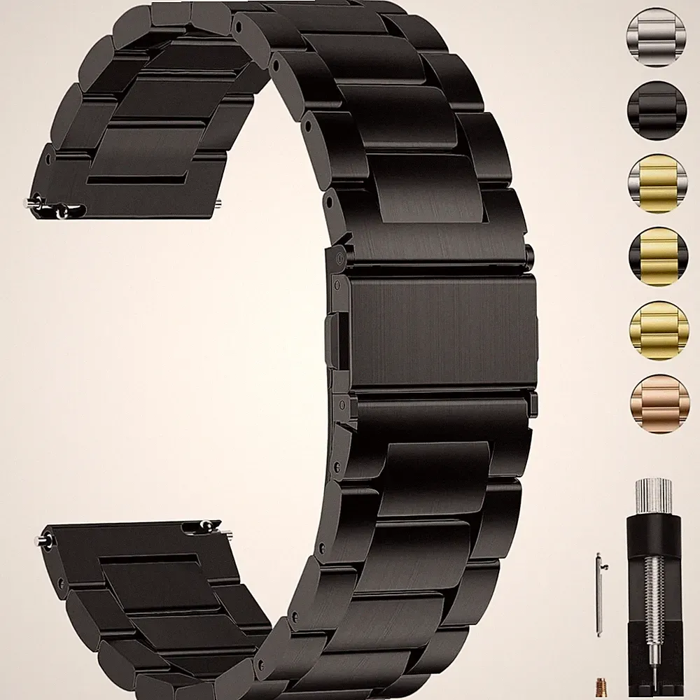 Uhrenarmband 22mm Edelstahl Smartwatch Damen Herren Schwarz Schnellverschluss