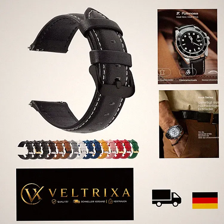 Uhrenarmband 22mm Leder Universal Smartwatch Ersatzrmband Schnellverschluss