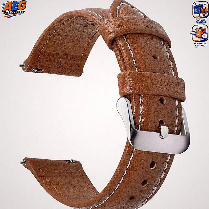 Uhrenarmband 22mm Vintage Leder Braun Edelstahl Schließe für Herren Smartwatch