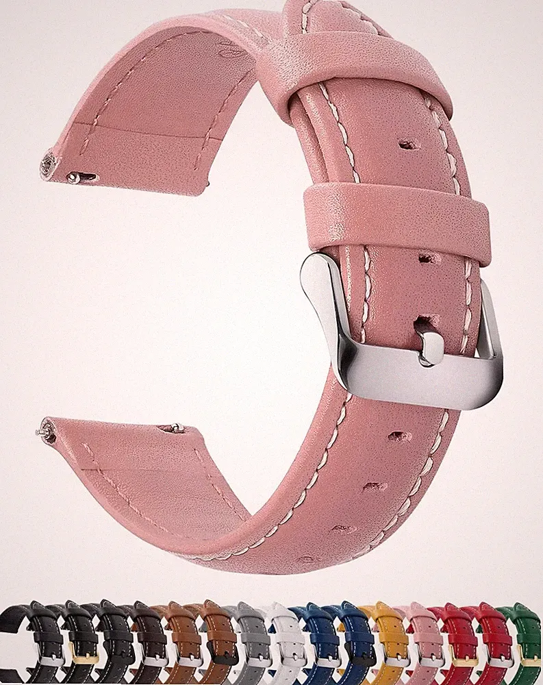 Uhrenarmband 22mm Vintage Leder Rosa Ersatzarmband für Smartwatch Herren Damen