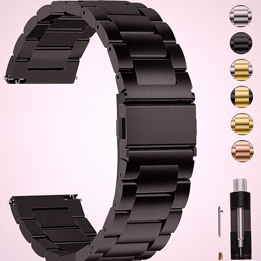 Uhrenarmband 24mm Edelstahl Schwarz Schnellverschluss Damen Herren Smartwatch...