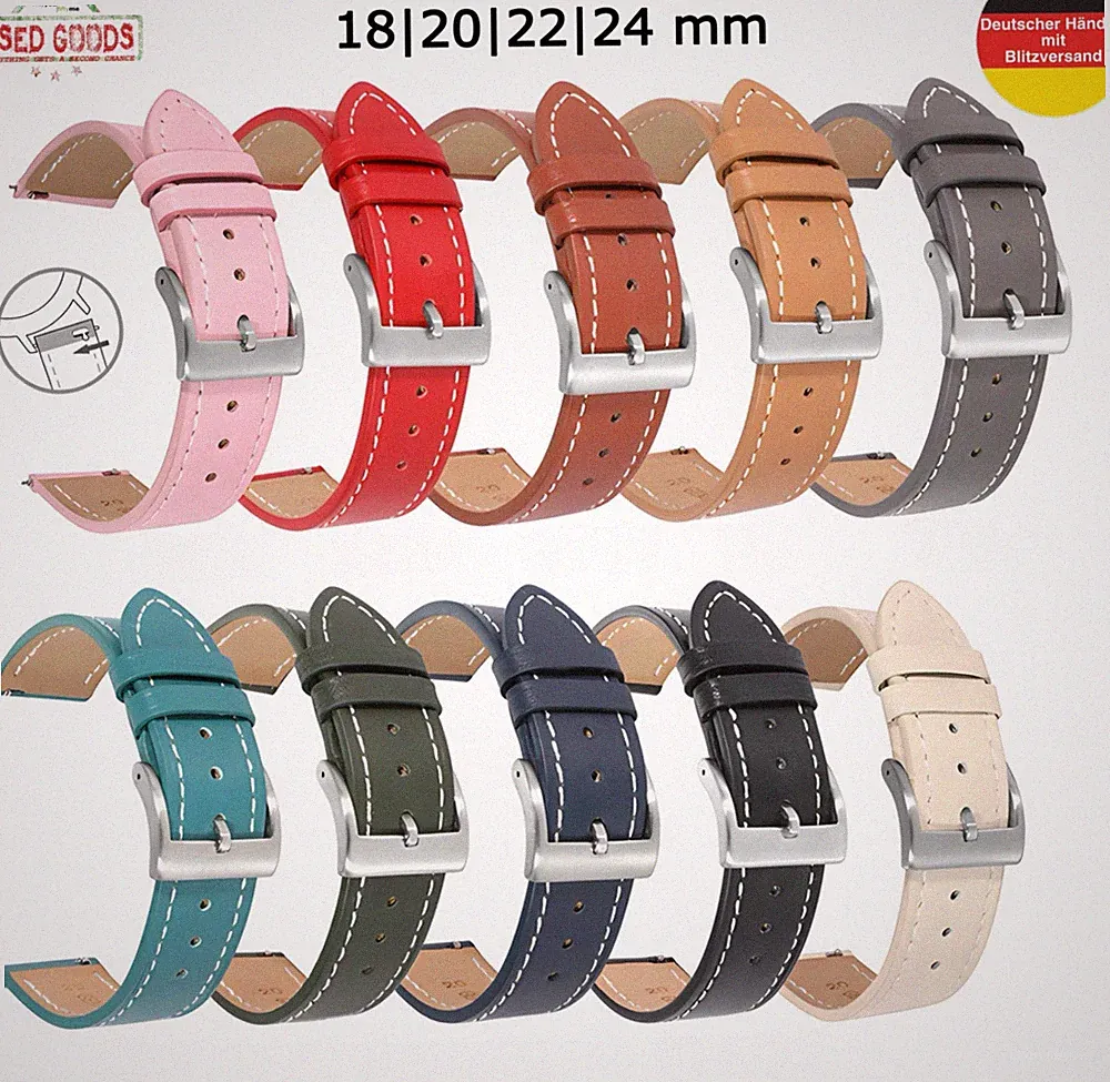 Uhrenarmband Echtleder Armband Universell 18 20 22 24 mm Ersatzband Ziernaht Uhr
