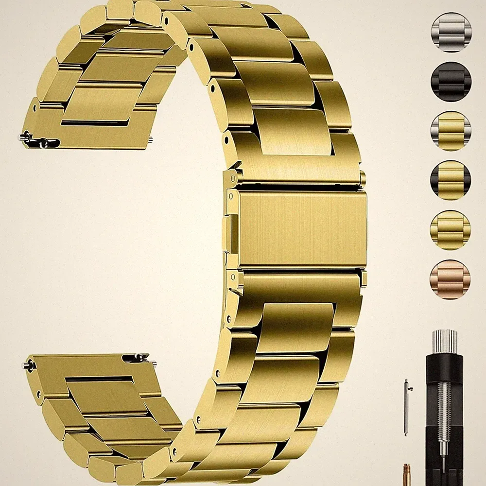 Uhrenarmband Edelstahl 20mm Gold Smartwatch Ersatzarmband Schnellverschluss