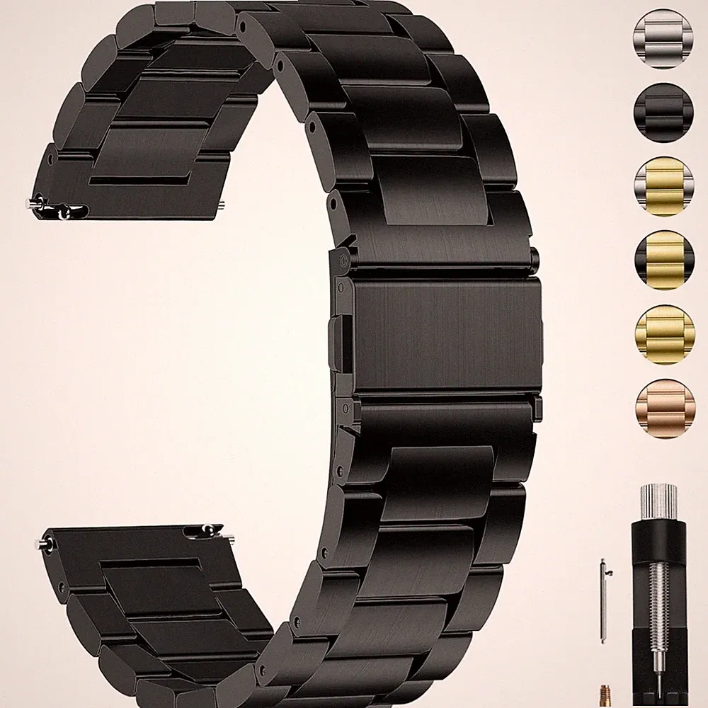 Uhrenarmband Edelstahl 22mm für Smartwatch Damen Herren Schwarz Wechsel Ersatz