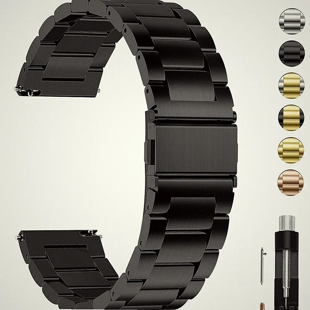 Uhrenarmband Edelstahl 22mm Schwarz für Smartwatch Damen Herren Ersatzband