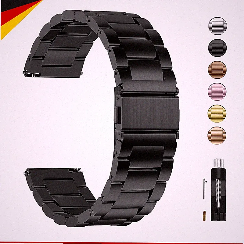 Uhrenarmband Edelstahl 22mm Schwarz Schnellverschluss für Smartwatch Herren