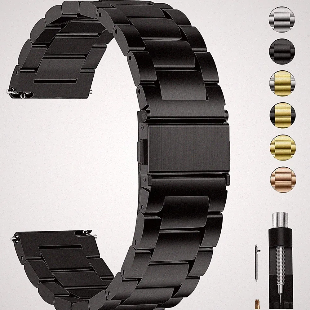 Uhrenarmband Edelstahl 24mm Damen Smartwatch Armband schwarz für Garmin Fossil