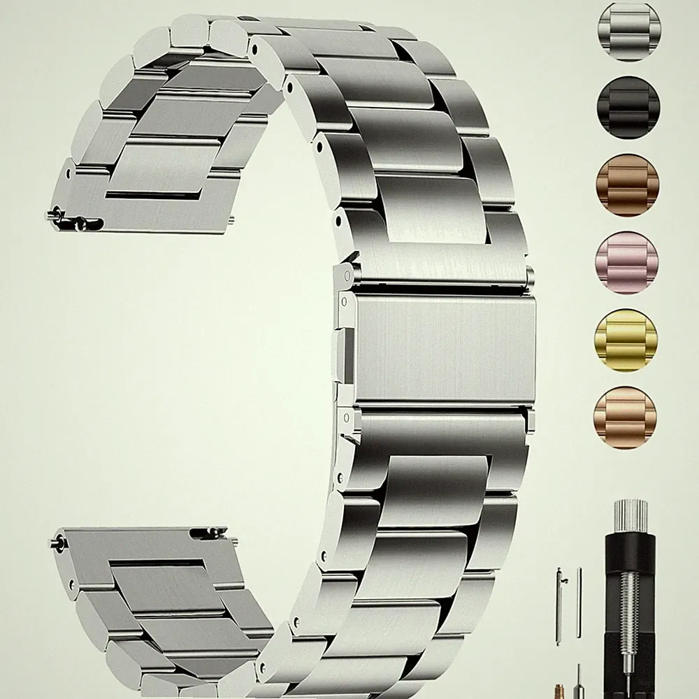 Uhrenarmband Edelstahl 24mm, Ersatzarmband für Smartwatch Damen Herren, Silber