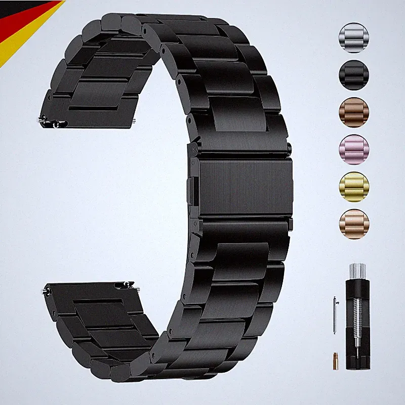 Uhrenarmband Edelstahl Schwarz 24mm mit Schnellverschluss für Smartwatch Herren