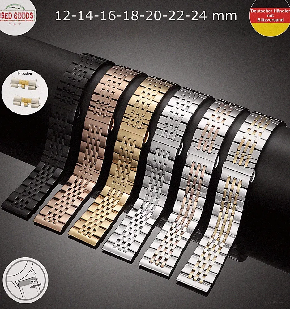 Uhrenarmband Glieder Armband 12 14 16 18 20 22 24 mm Edelstahl Metall Universell