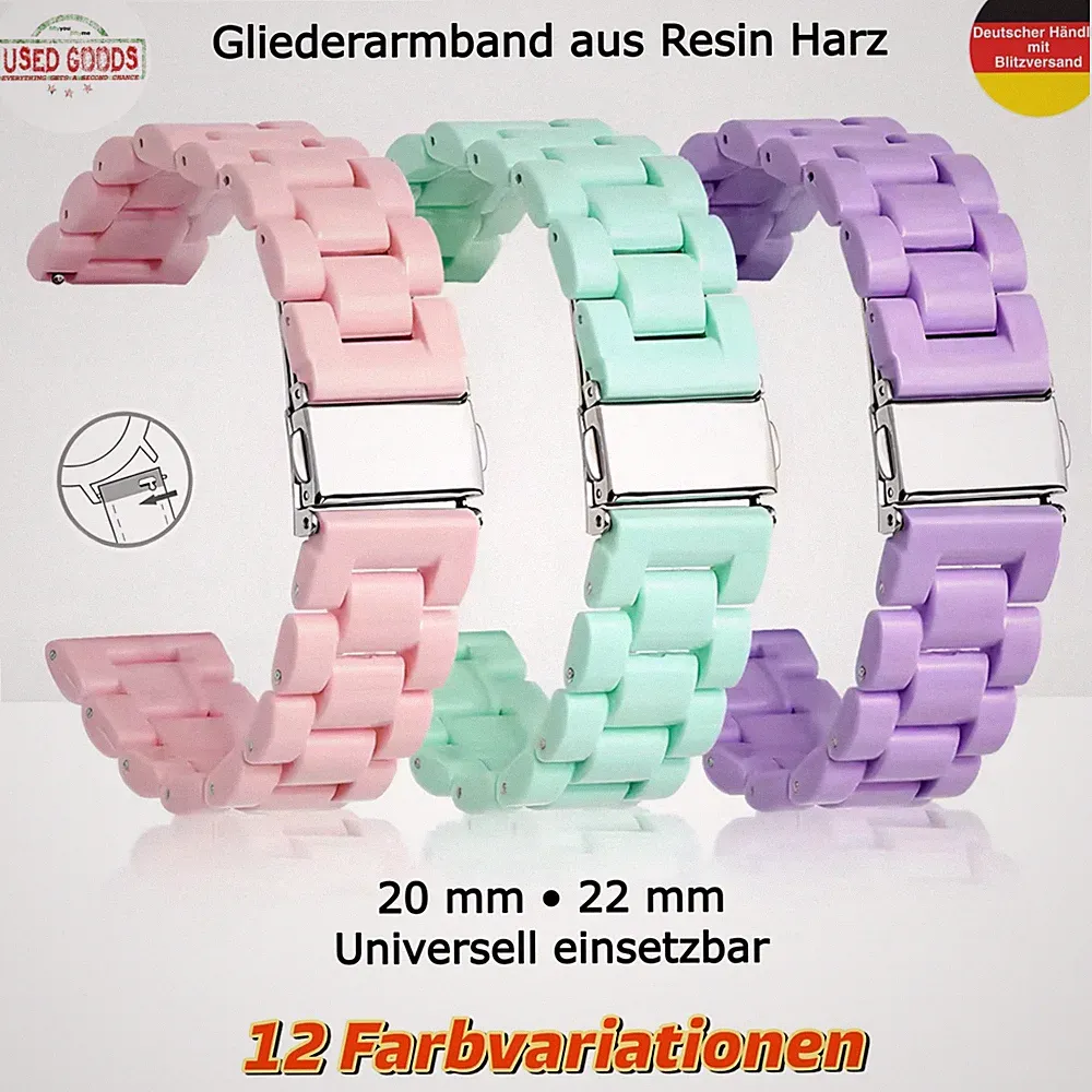Uhrenarmband Gliederarmband Resin Harz Armband Universell 20 22 mm Leichtgewicht
