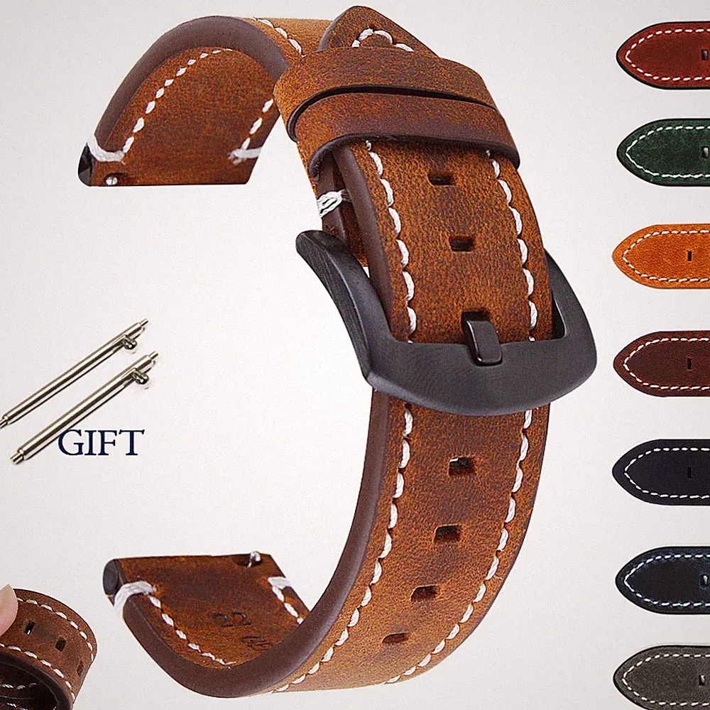 Uhrenarmband Leder 18-24mm für Huawei Samsung Smartwatch Retro Braun