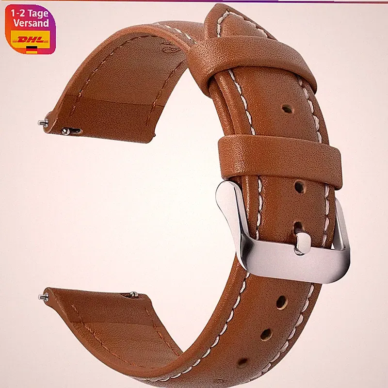 Uhrenarmband Leder 22mm Ersatzarmband für Smartwatch Braun 12 Farben verfügbar
