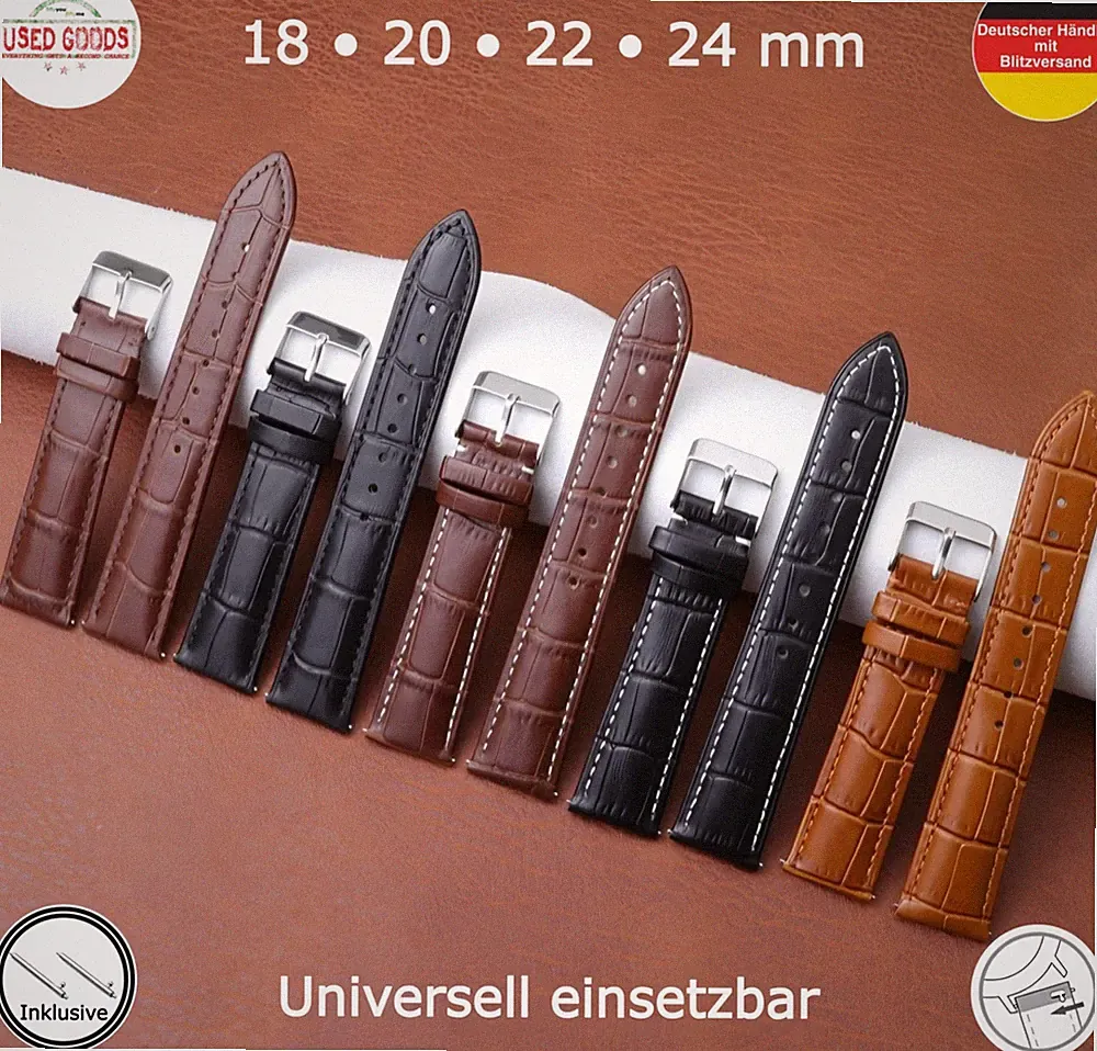 Uhrenarmband Leder Armband mit Krokoprägung 18 20 22 24 mm Universell einsetzbar
