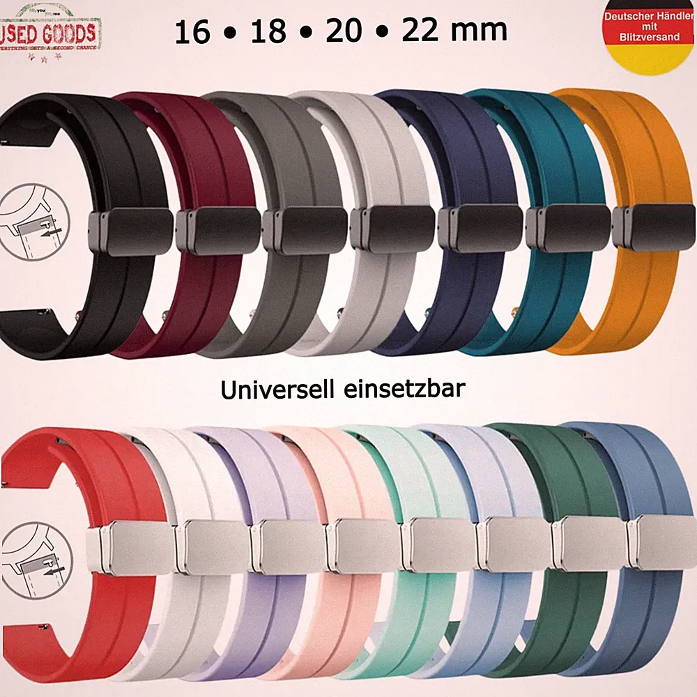 Uhrenarmband Silikon Armband 16 18 20 22 Magnet Schließe Ersatzband Universal