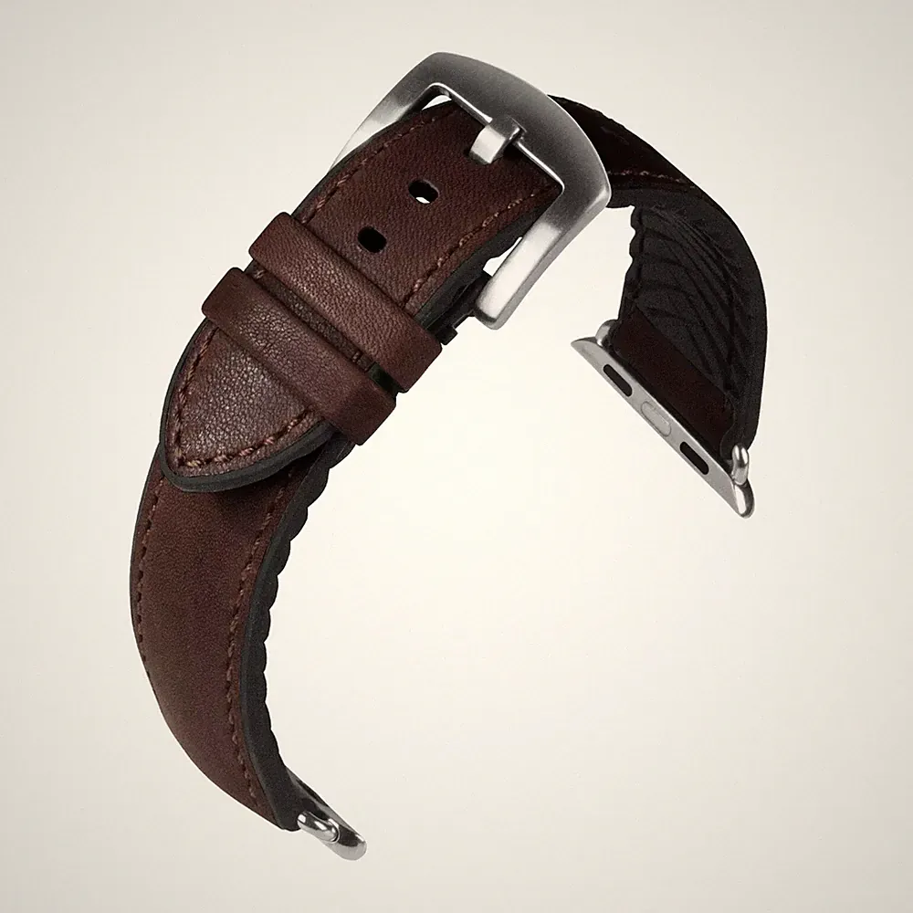 Uhrenarmband Smartwatch Leder, Silikon Dunkelbraun von EUTec - 22, 24 mm