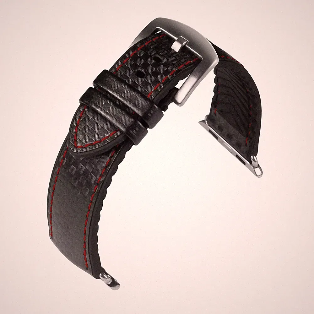 Uhrenarmband Smartwatch Leder, Silikon Schwarz/Rot von EUTec - 22, 24 mm