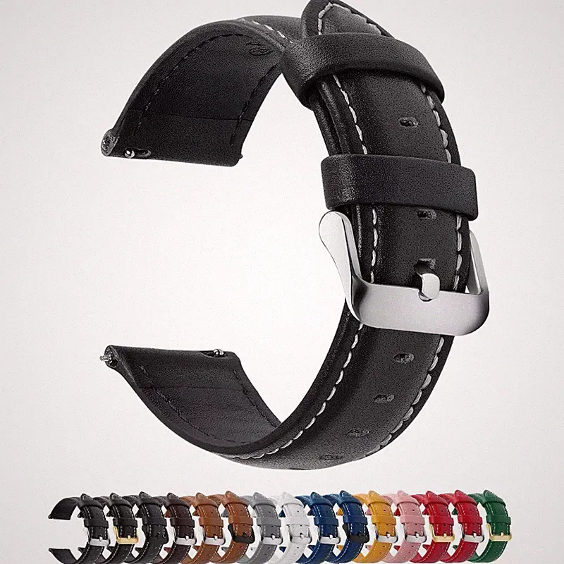 Uhrenarmband Vintage Leder 20mm Schwarz Edelstahl Schließe für Herren Smartwatch