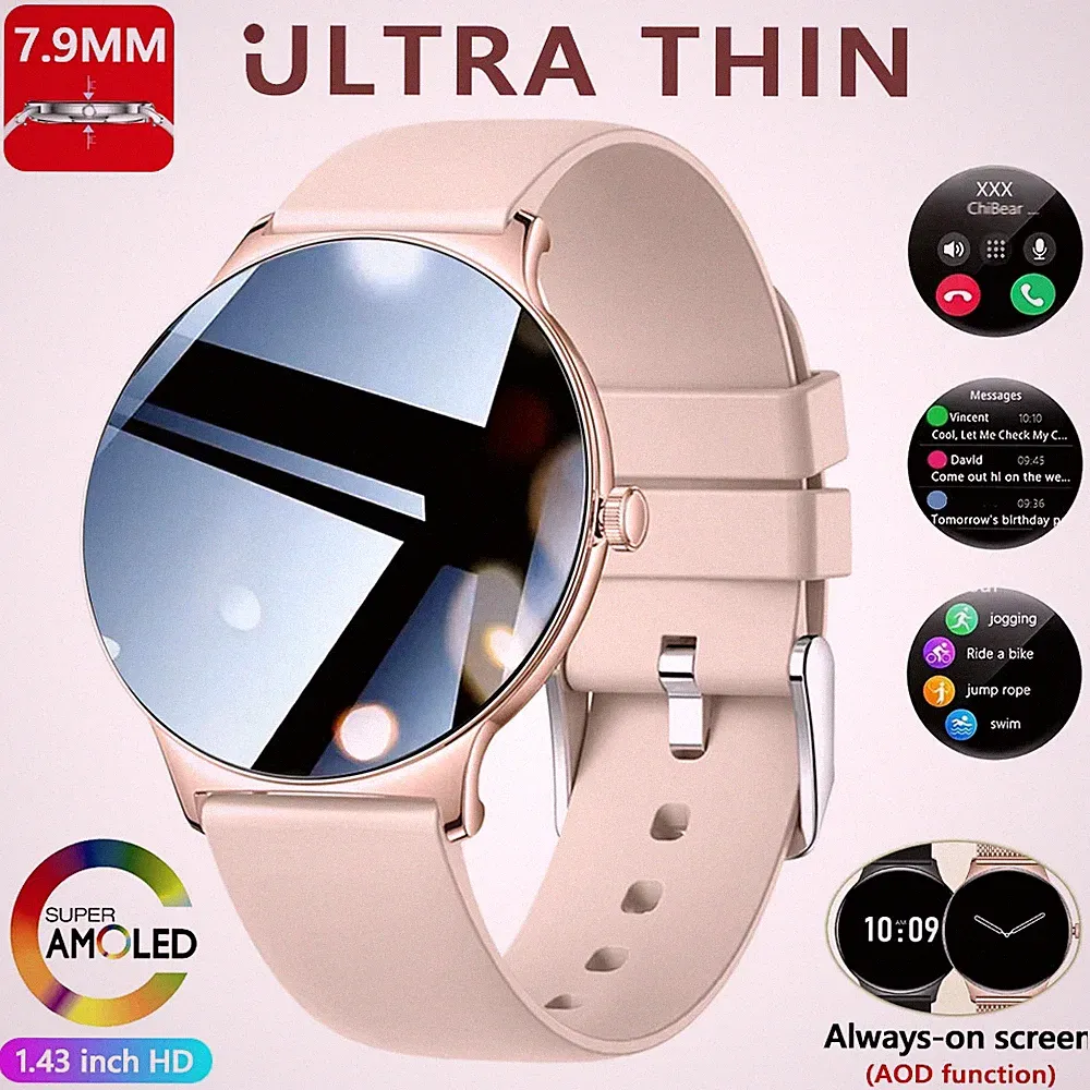 Ultradünne Smartwatch Damen Bildschirm Immer Anzeige Zeit Armband Bluetooth Ca
