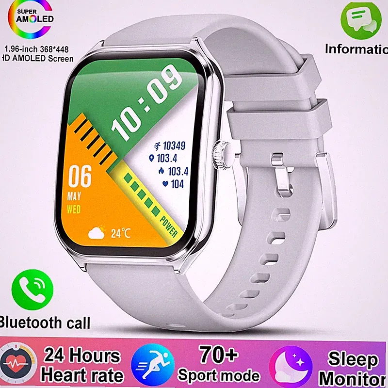 Ultraleicht Smartwatch Herren 1.96 Zoll HD AMOLED 3D Sportmodus, BT 5.3