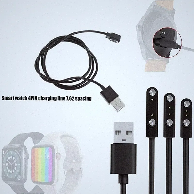 Universal Ladegerät Kabel Für Smartwatch 4Pin Magnetic 7.62mm Spacing Schwarz