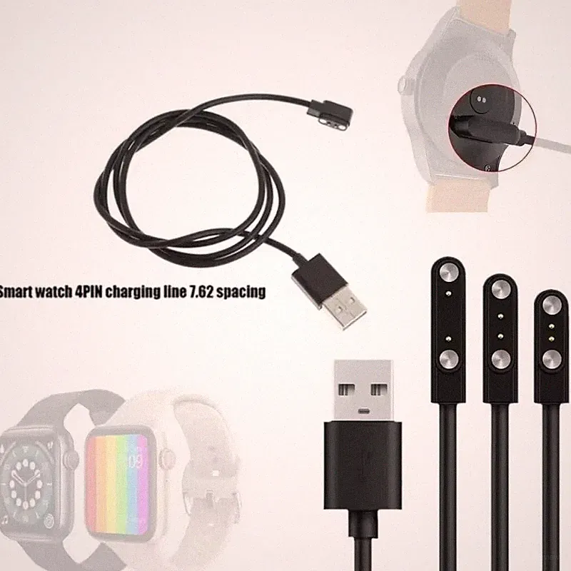 Universal Ladegerät Kabel Für Smartwatch 4Pin Magnetic 7.62mm Spacing Schwarz*