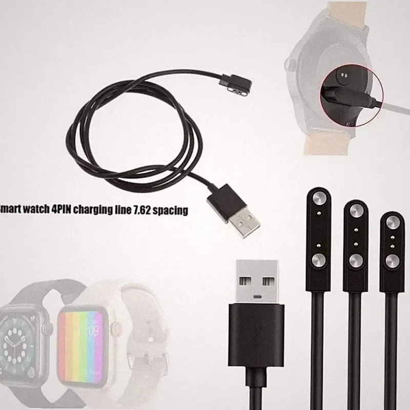 Universal Ladegerät Kabel Für Smartwatch 4Pin Magnetic 7.62mm Spacing Schwarz