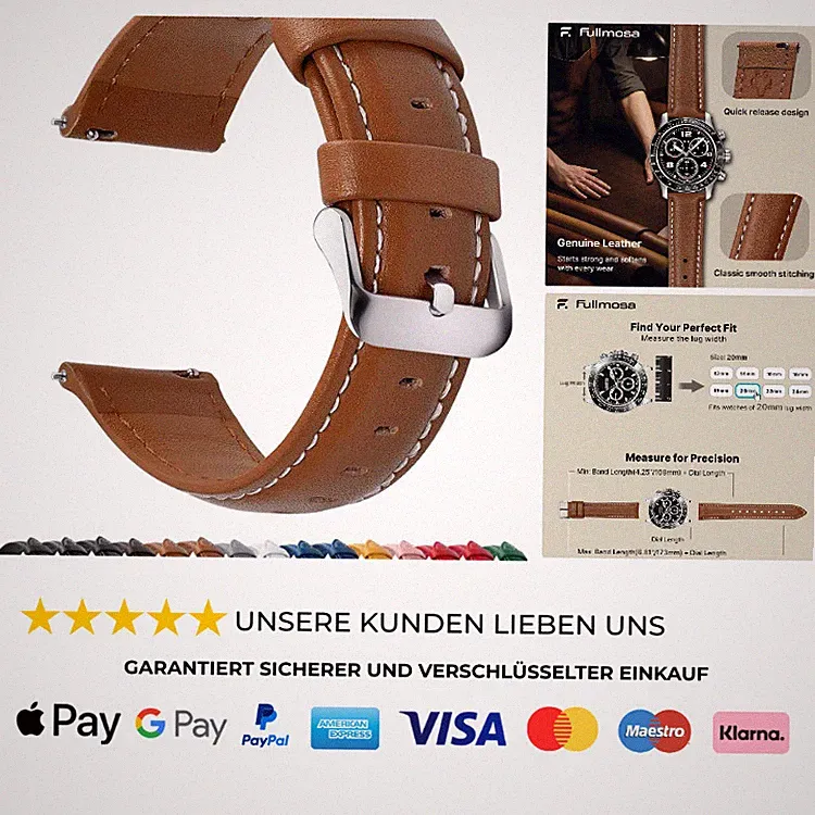 Universal Uhrenarmband 20mm Lederarmband Smartwatch 2 Farben Schnellverschluss