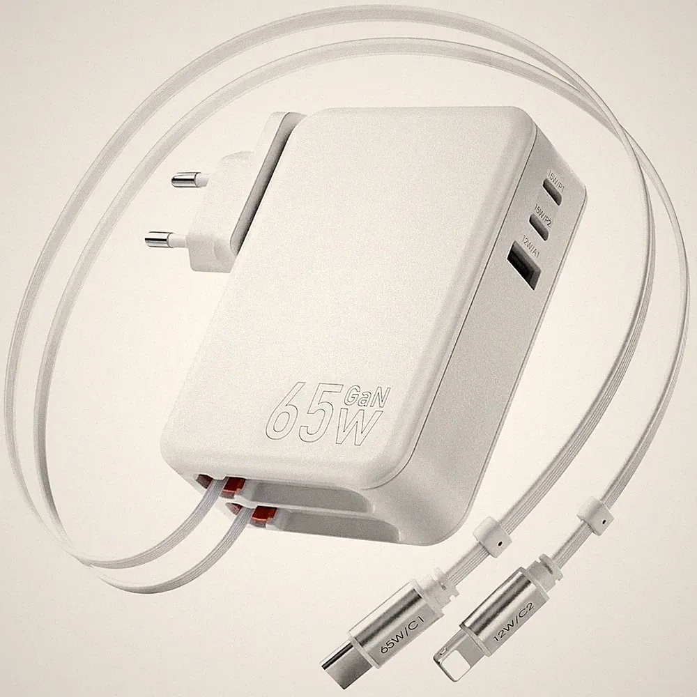 USB C Einziehbares 65W 3 Port Netzteil Retractable Charger