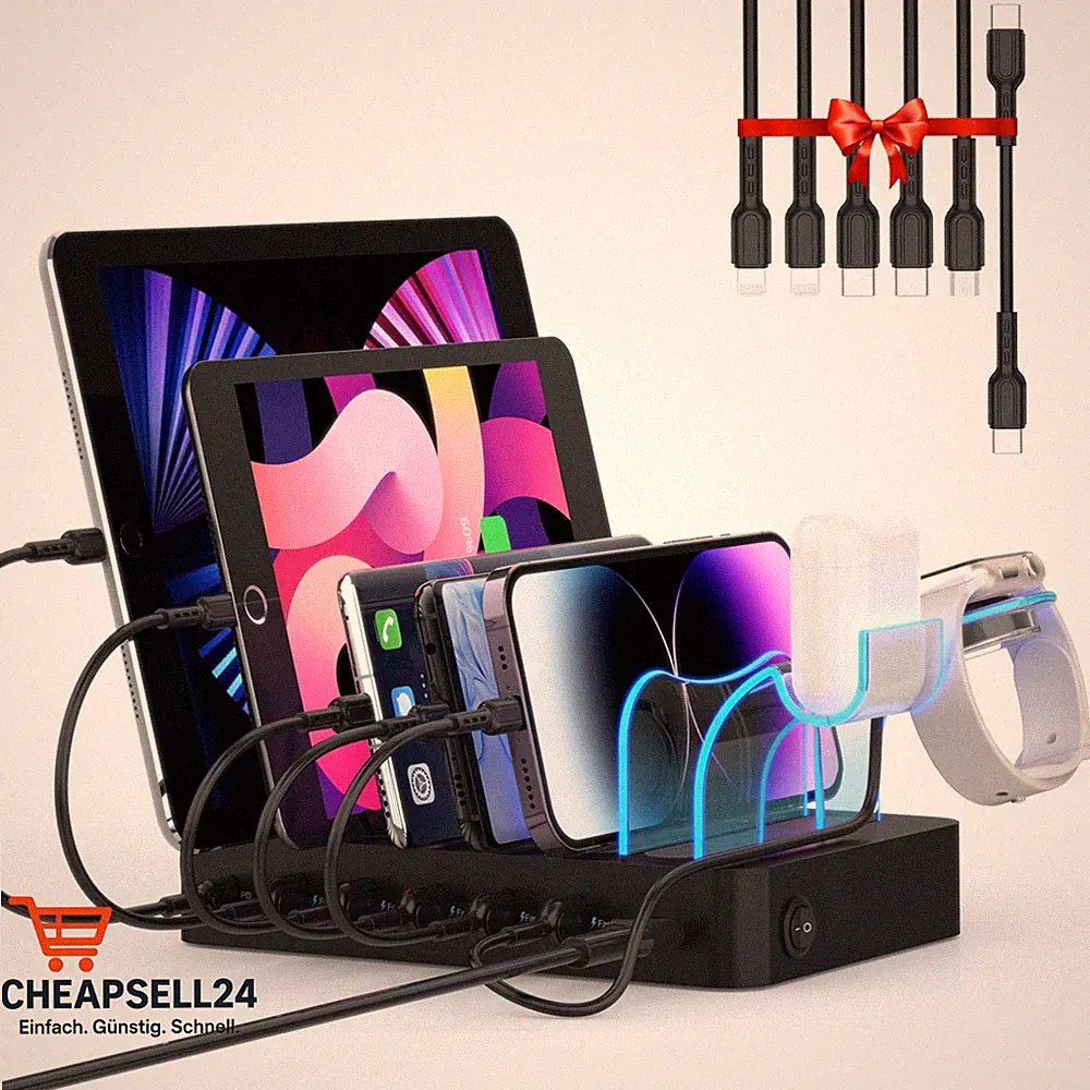 USB C Schnelllader 60W 6-Port PD 20W iWatch Halter