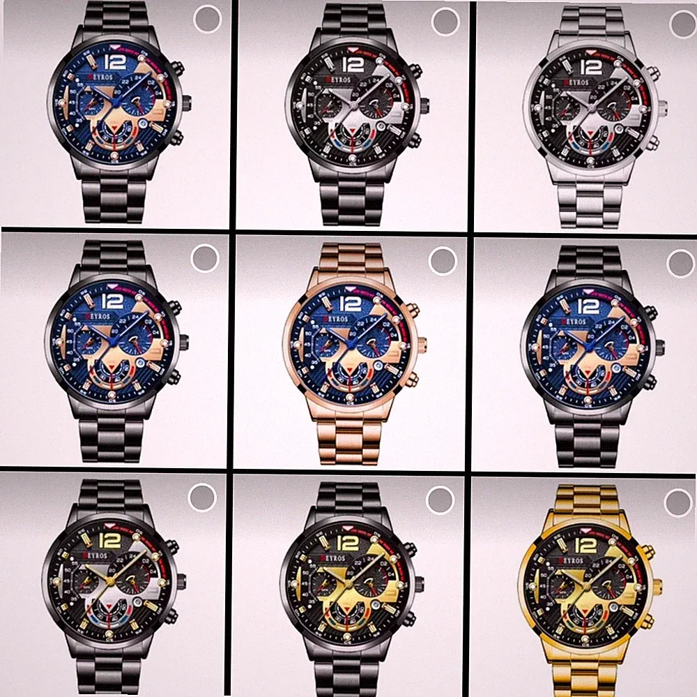 V Luxus Edelstahl Quarz Armbanduhr Kalender Leuchtuhr Herren Business