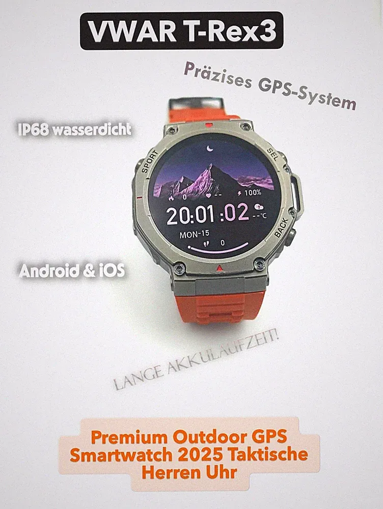 VWAR T-Rex3 GPS Smartwatch 2025 – Taktische Outdoor Uhr Herren