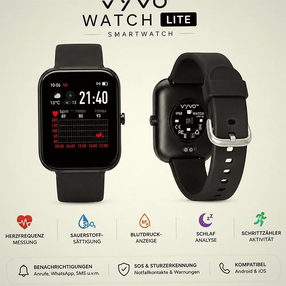 Vyvo Watch Lite Smartwatch SpO2 Blutdruck Puls Fitness Tracker Neu OVP