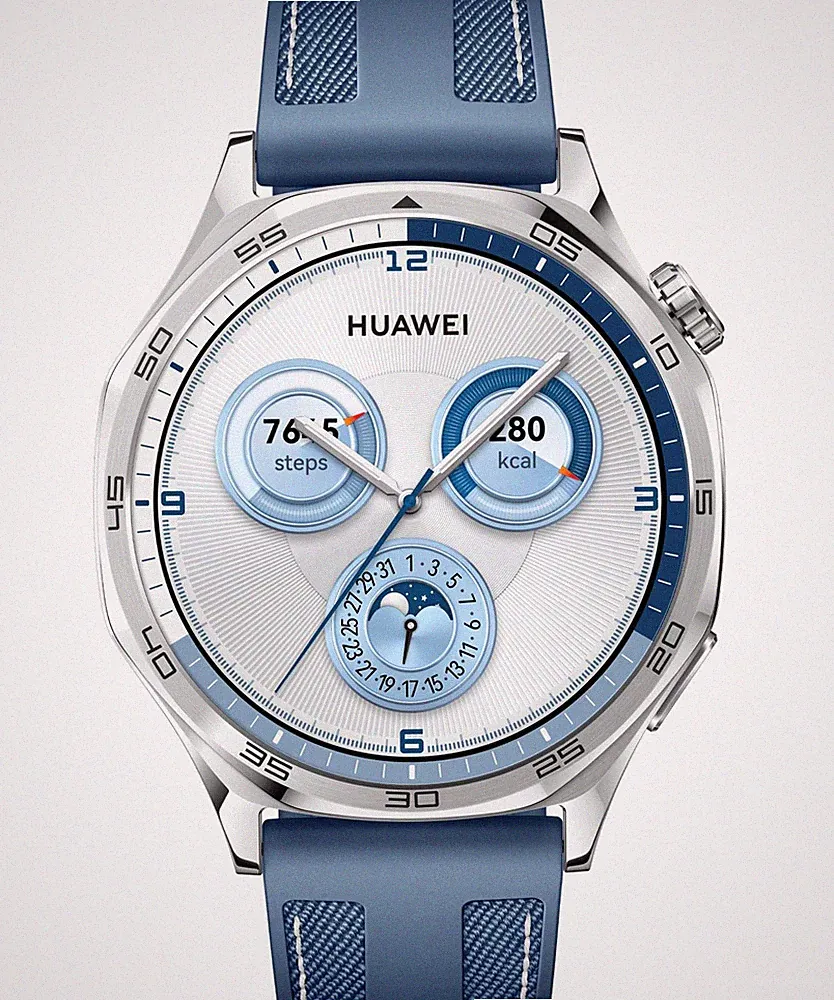 Watch GT5 46mm (Vili-B19W), Smartwatch silber, blaues, gewebtes Armband
