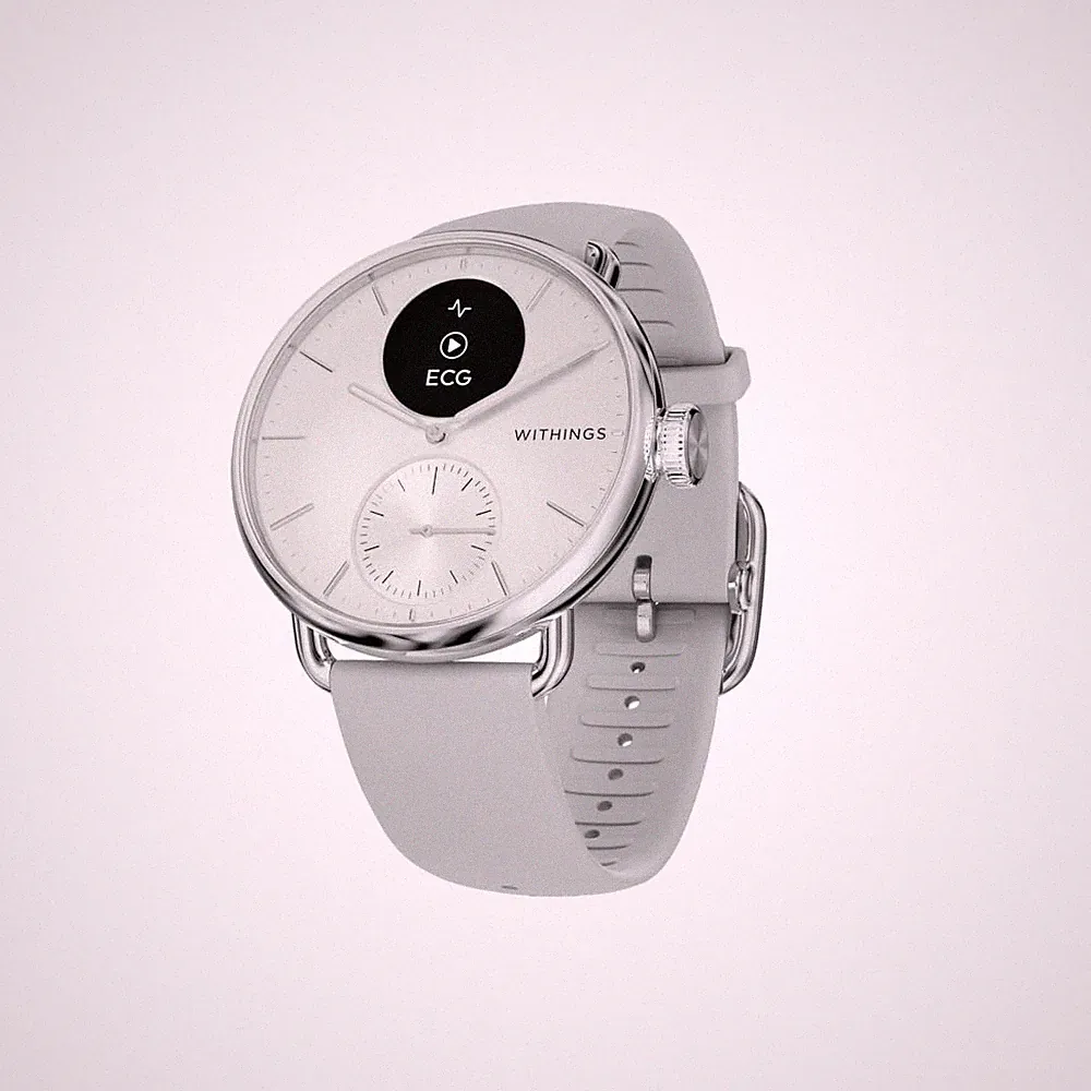 Withings ScanWatch 2, Hybrid Smartwatch, ECG, Vernetztes GPS, 38mm, Weiß | EKG m