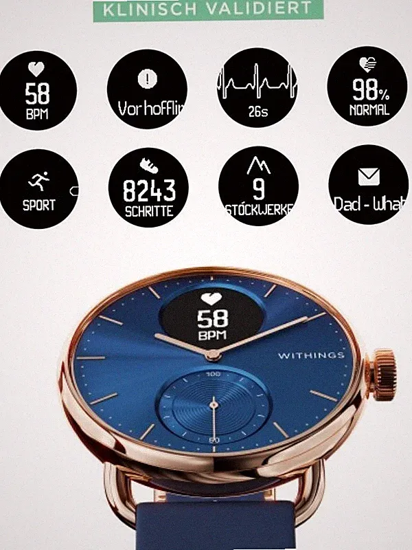 Withings ScanWatch 38mm Rose Gold, NEU🔋 EKG❤Herzfrequenz💎Saphirglas,Smartwatch