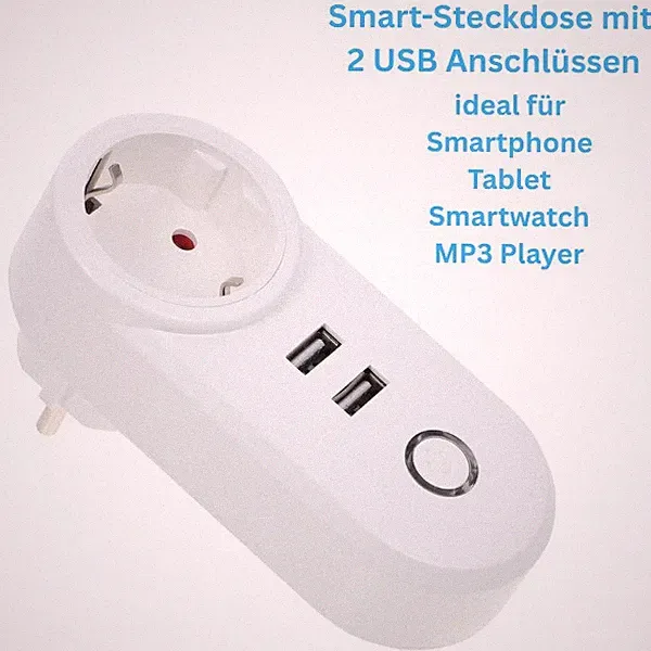 WLAN Smart Steckdose mit 2 USB Ports, für Alexa und Google Home, Smart Home WiFi