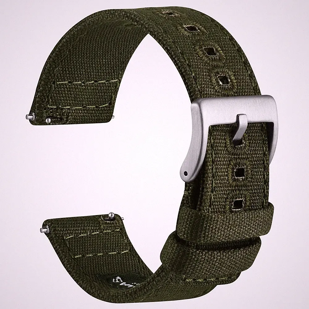 WOCCI 20mm Segeltuchstoff Uhrenarmband, Schnellverschluss, Ersatzband, Silberne