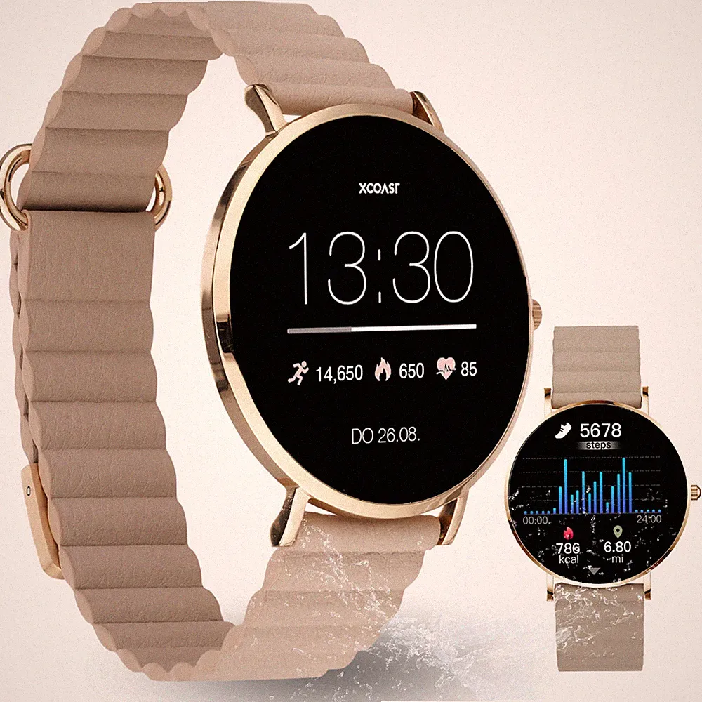 XCOAST SIONA 2 Wave Sand Damen Smartwatch - ultra flach, wasserdicht, Fitnessuhr